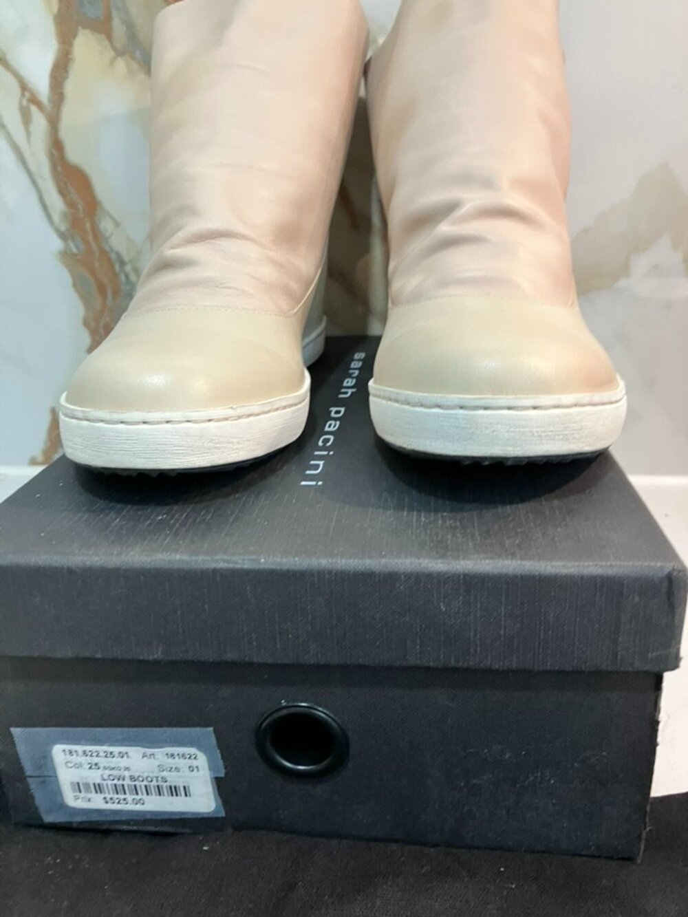 Sarah Pacini Ivory Cream Leather & Suede Ankle Boots - Size 38 EU (US 7.5) - New